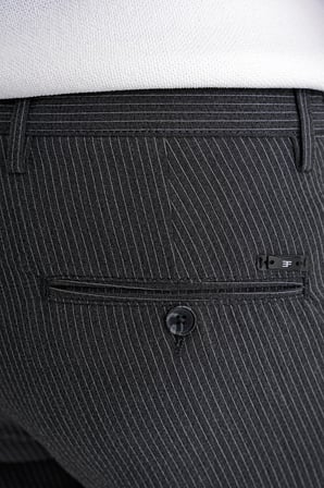 Comfort Fit Rahat Kalıp Pileli Esnek Pamuklu Çizgili Siyah Jogger Pantolon P 1218