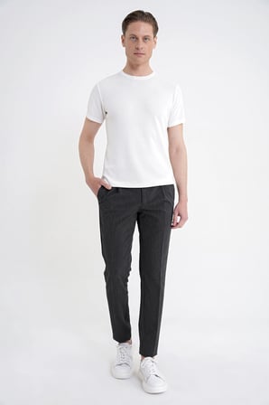 Comfort Fit Rahat Kalıp Pileli Esnek Pamuklu Çizgili Siyah Jogger Pantolon P 1218