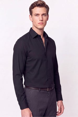 Slim Fit Modal Kumaş Siyah Gömlek G 1609 