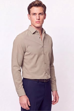 Slim Fit Modal Kumaş Bej Gömlek G 1609 