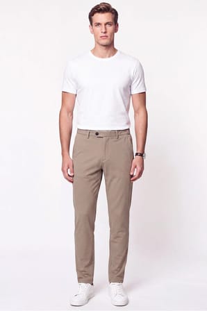 Regular Fit Yan Cep Doku Desenli Beli Lastikli Bej Pantolon P 1212
