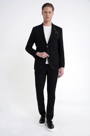 Comfort Fit Çift Yırtmaç Torba Cep Metal Düğmeli Siyah Blazer Ceket C 734