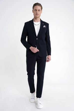 Comfort Fit Çift Yırtmaç Torba Cep Metal Düğmeli Lacivert Blazer Ceket C 734