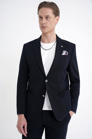 Comfort Fit Çift Yırtmaç Torba Cep Metal Düğmeli Lacivert Blazer Ceket C 734