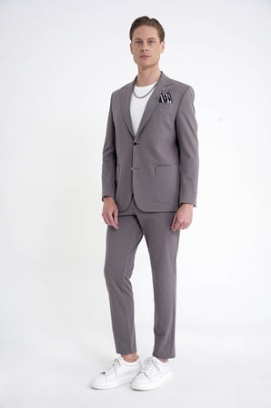 Comfort Fit Çift Yırtmaç Torba Cep Metal Düğmeli Vizon Blazer Ceket C 734
