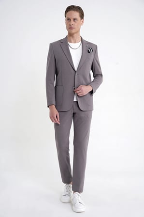 Comfort Fit Çift Yırtmaç Torba Cep Metal Düğmeli Vizon Blazer Ceket C 734