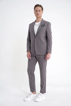 Comfort Fit Çift Yırtmaç Torba Cep Metal Düğmeli Vizon Blazer Ceket C 734