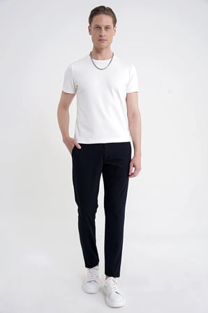 Comfort Fit Yan Cep Pamuklu Dokulu Lacivert Pantolon P 1219