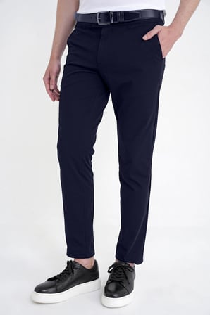 Comfort Fit Yan Cep Pamuklu Dokulu Lacivert Pantolon P 1219