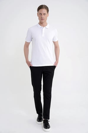 Comfort Fit Yan Cep Pamuklu Dokulu Siyah Pantolon P 1219