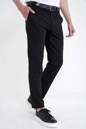 Comfort Fit Yan Cep Pamuklu Dokulu Siyah Pantolon P 1219