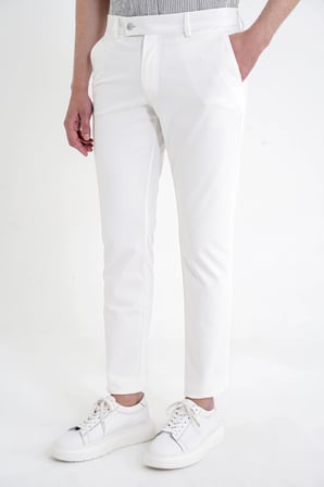 Comfort Fit Yan Cep Pamuklu Dokulu Ekru Pantolon P 1219