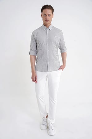 Comfort Fit Yan Cep Pamuklu Dokulu Ekru Pantolon P 1219