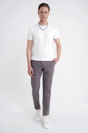 Comfort Fit Yan Cep Pamuklu Dokulu Vizon Pantolon P 1219