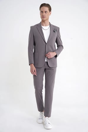 Comfort Fit Yan Cep Pamuklu Dokulu Vizon Pantolon P 1219