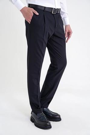Comfort Fit Yan Cep Esnek Pamuklu Gabardin Tek Pileli Lacivert Pantolon P 1211
