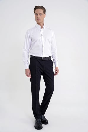 Comfort Fit Yan Cep Esnek Pamuklu Gabardin Tek Pileli Lacivert Pantolon P 1211