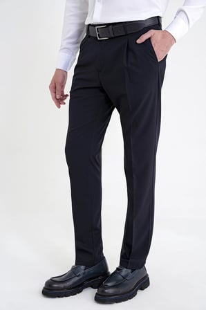 Comfort Fit Yan Cep Esnek Pamuklu Gabardin Tek Pileli Lacivert Pantolon P 1211