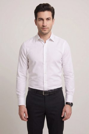 Slim Klasik Yaka Düz  BEYAZ  GK 762 GÖMLEK