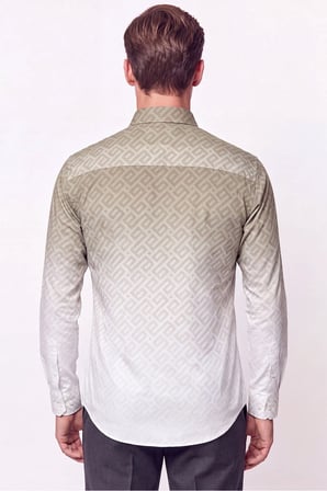 Slim Fit Düğme Yaka Desenli Haki Gömlek G 1611 