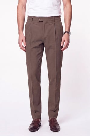 Comfort Fit Rahat Kalıp Pileli Esnek Pamuklu Çizgili Camel Jogger Pantolon P 1218