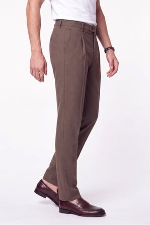 Comfort Fit Rahat Kalıp Pileli Esnek Pamuklu Çizgili Camel Jogger Pantolon P 1218