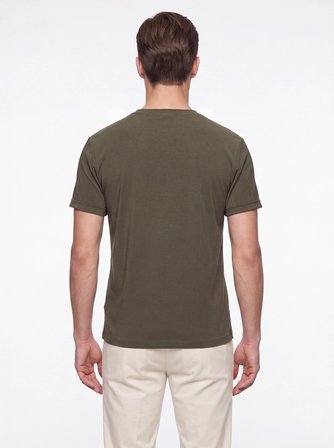 Comfort Fit Pamuklu Bisiklet Yaka Haki Tişört TS 929