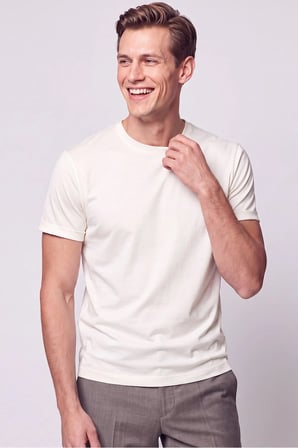 Comfort Fit Pamuklu Bisiklet Yaka Ekru Tişört TS 929
