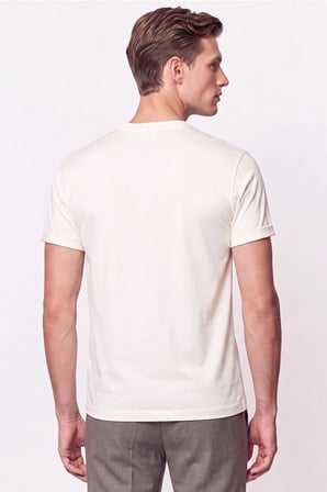 Comfort Fit Pamuklu Bisiklet Yaka Ekru Tişört TS 929