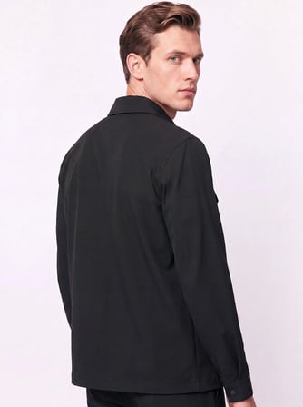Comfort Fit Yan Cepli Esnek Pamuklu Çıtçıtlı Siyah Gömlek Ceket C 736 