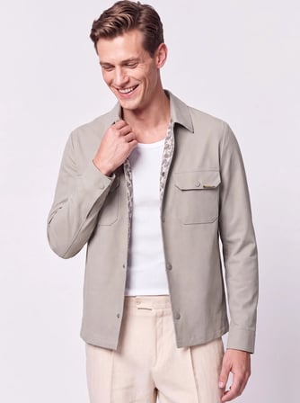 Comfort Fit Yan Cepli Esnek Pamuklu Çıtçıtlı Bej Gömlek Ceket C 736 