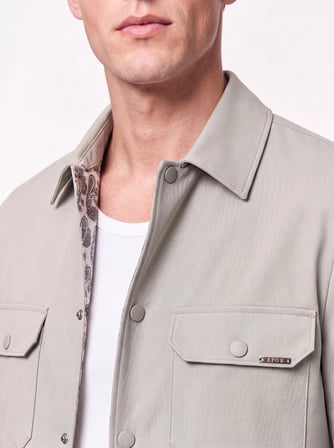 Comfort Fit Yan Cepli Esnek Pamuklu Çıtçıtlı Bej Gömlek Ceket C 736 