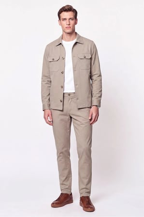 Comfort Fit Beli Lastikli Esnek Keten Bej Pantolon P 1221