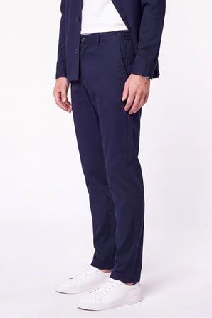 Comfort Fit Beli Lastikli Esnek Keten Lacivert Pantolon P 1221