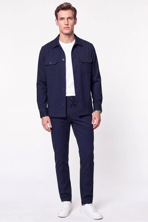 Comfort Fit Beli Lastikli Esnek Keten Lacivert Pantolon P 1221
