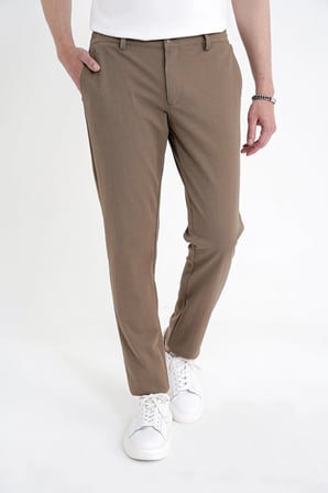 Comfort Fit Beli Lastikli Esnek Keten Tütün Pantolon P 1221