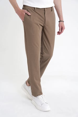 Comfort Fit Beli Lastikli Esnek Keten Tütün Pantolon P 1221
