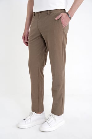 Comfort Fit Beli Lastikli Esnek Keten Tütün Pantolon P 1221