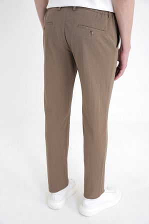 Comfort Fit Beli Lastikli Esnek Keten Tütün Pantolon P 1221