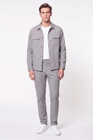 Comfort Fit Beli Lastikli Esnek Keten Gri Pantolon P 1221
