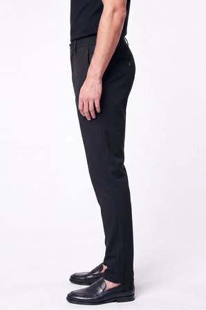 Comfort Fit Beli Lastikli Esnek Keten Siyah Pantolon P 1221