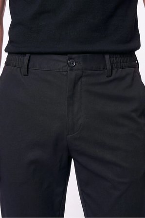 Comfort Fit Beli Lastikli Esnek Keten Siyah Pantolon P 1221