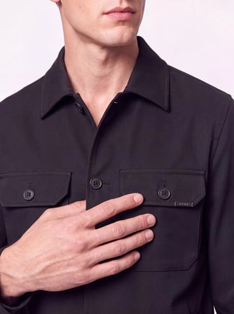 Comfort Fit Yan Cepli Düğmeli Esnek Siyah Keten Gömlek Ceket C 737 