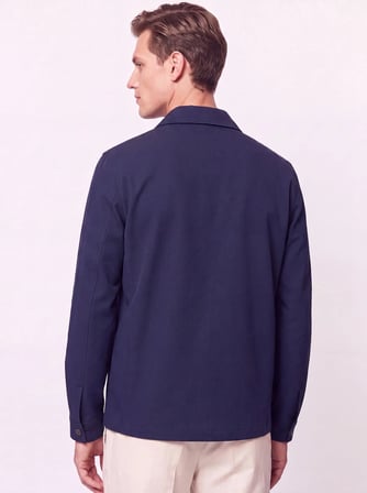 Comfort Fit Yan Cepli Düğmeli Esnek Lacivert Keten Gömlek Ceket C 737 