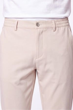 Comfort Fit Beli Lastikli Esnek Pamuk Bej Jogger Pantolon P 1222