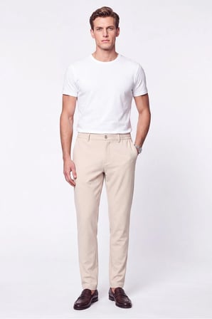 Comfort Fit Beli Lastikli Esnek Pamuk Bej Jogger Pantolon P 1222
