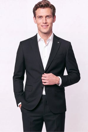 Slim Fit Mono Yaka Esnek Yünlü Siyah Takım Elbise TK 2026