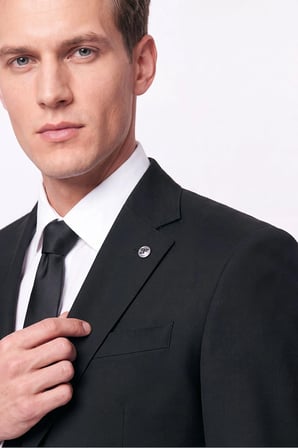 Slim Fit Mono Yaka Çift Yırtmaç Yünlü Siyah Takım Elbise TK 949