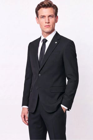 Slim Fit Mono Yaka Çift Yırtmaç Yünlü Siyah Takım Elbise TK 949