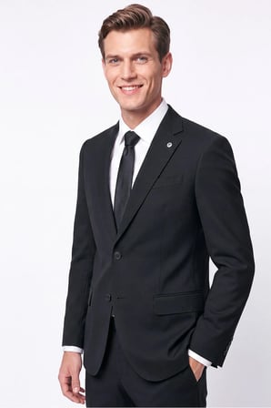 Slim Fit Mono Yaka Çift Yırtmaç Yünlü Siyah Takım Elbise TK 949